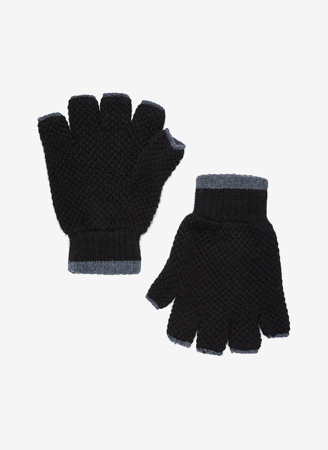Men's Cashmere Tipped Fingerless Gloves Black & lead
