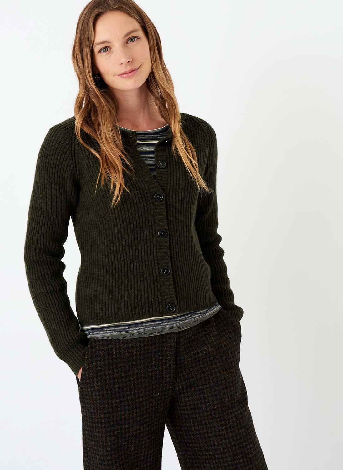 Cashmere Ribbed Cardigan Forest