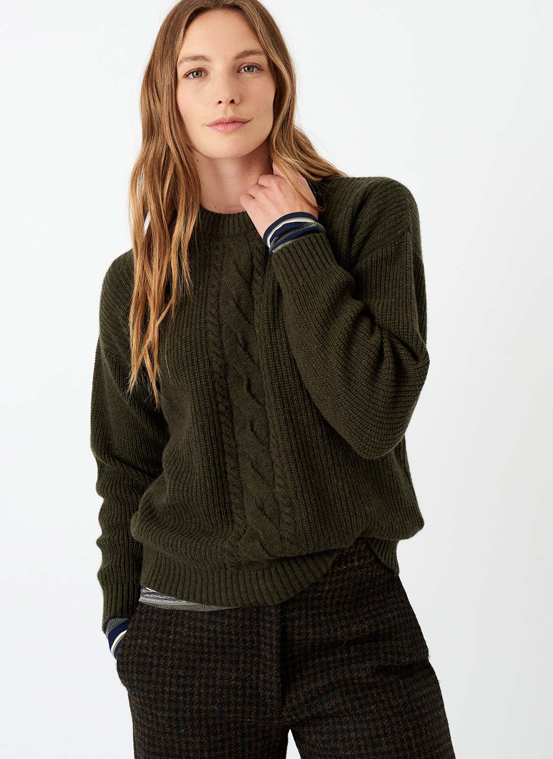 Cashmere Cable & Rib Jumper Forest