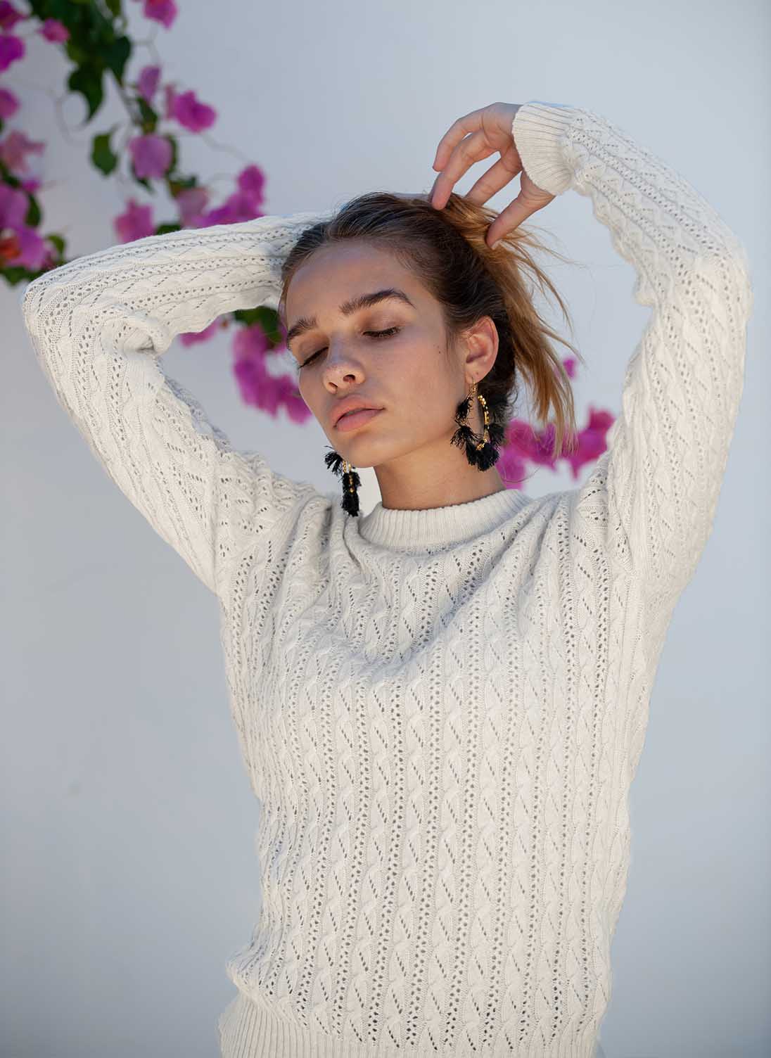Cashmere Cable & Lace Knit Jumper Swan