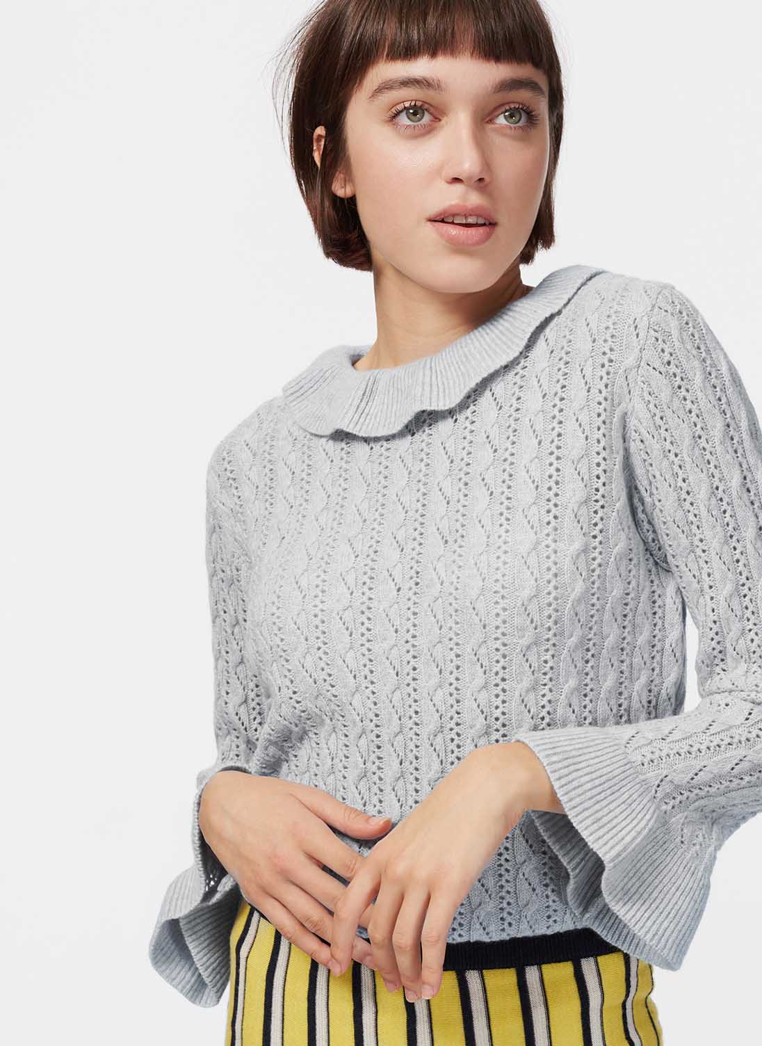 Cashmere Ruffle & Lace Knit Jumper Pearl