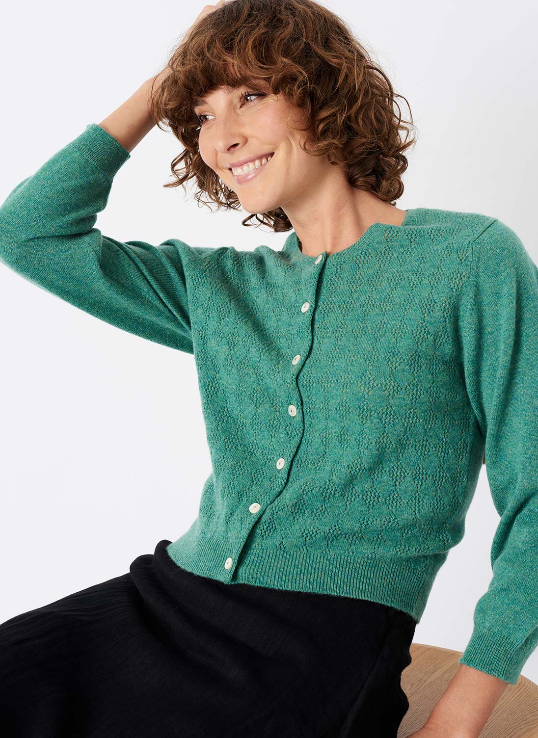 Cashmere Pointelle Cardigan Willow