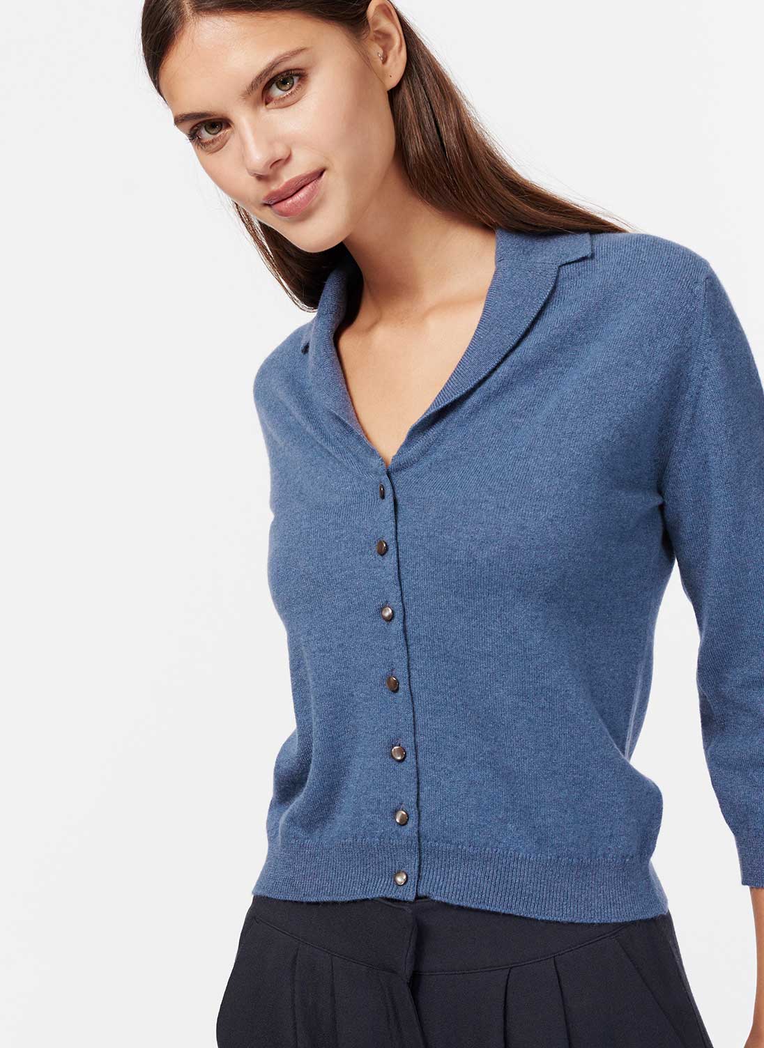 Cashmere Vintage Collared Cardigan Chambray