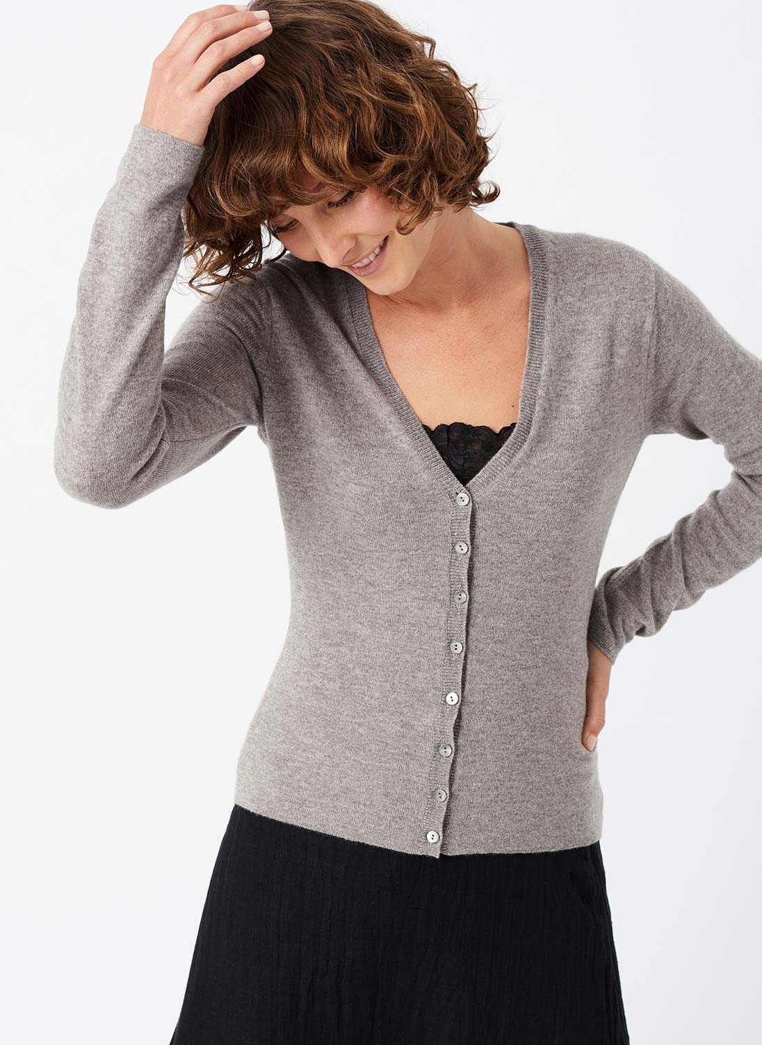 Cashmere Fitted V Neck Cardigan Fossil