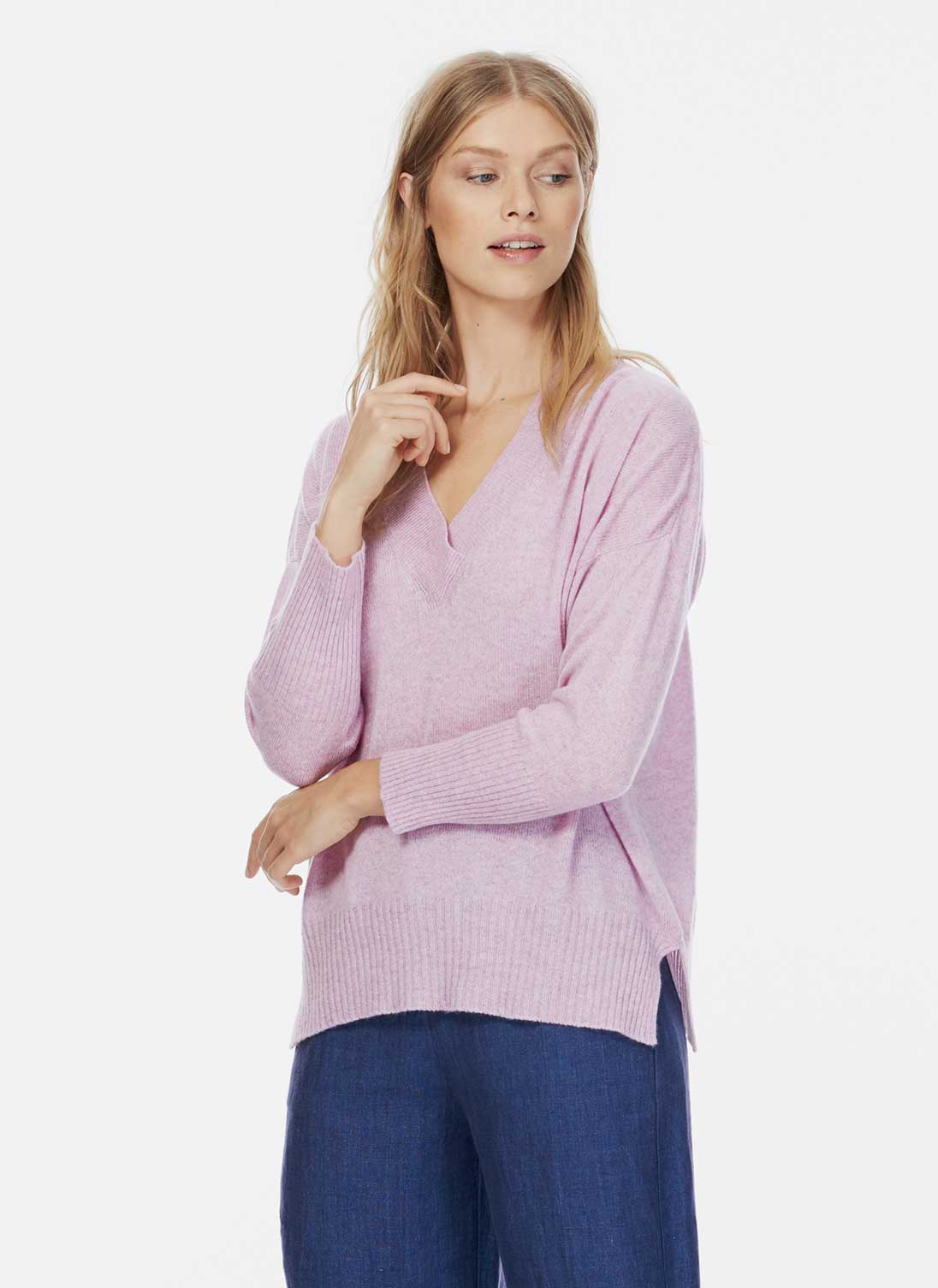 Cashmere Slouchy V Neck Tunic Orchid