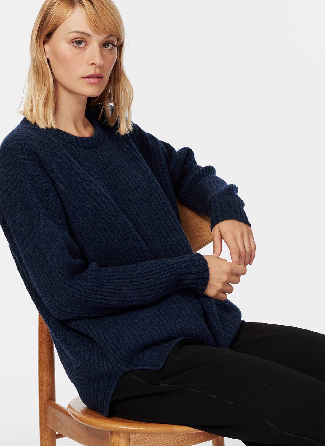 Cashmere Gauzy Ribbed Jumper French Navy