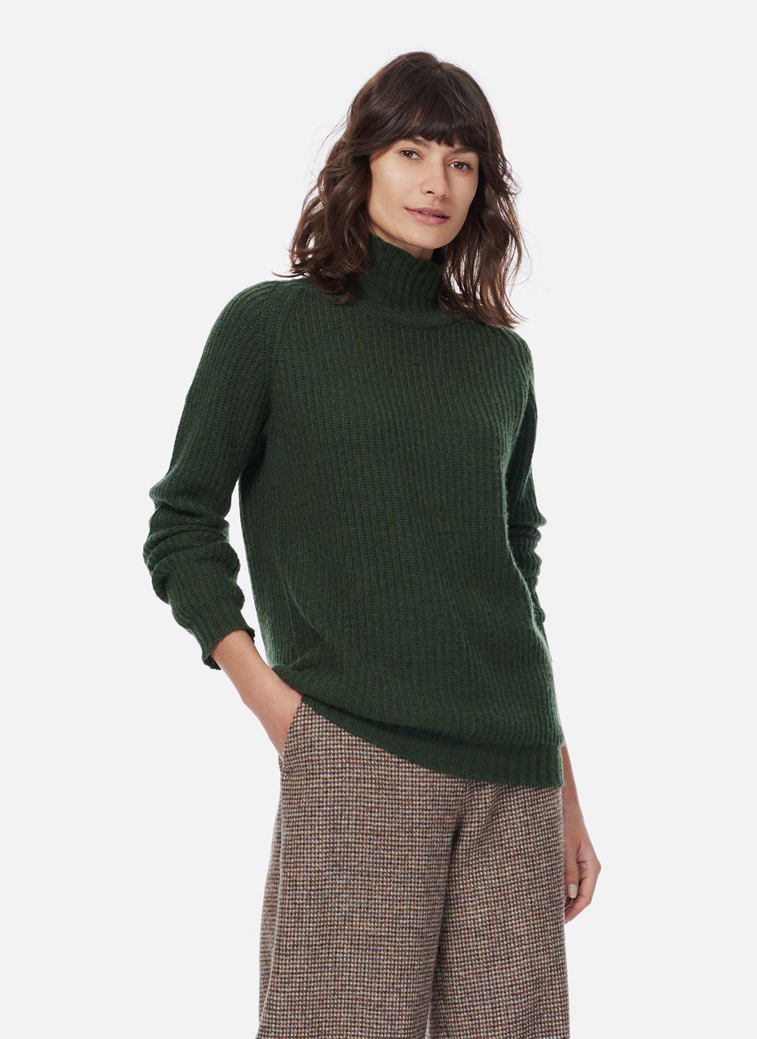 Cashmere Ribbed Polo Neck Pine
