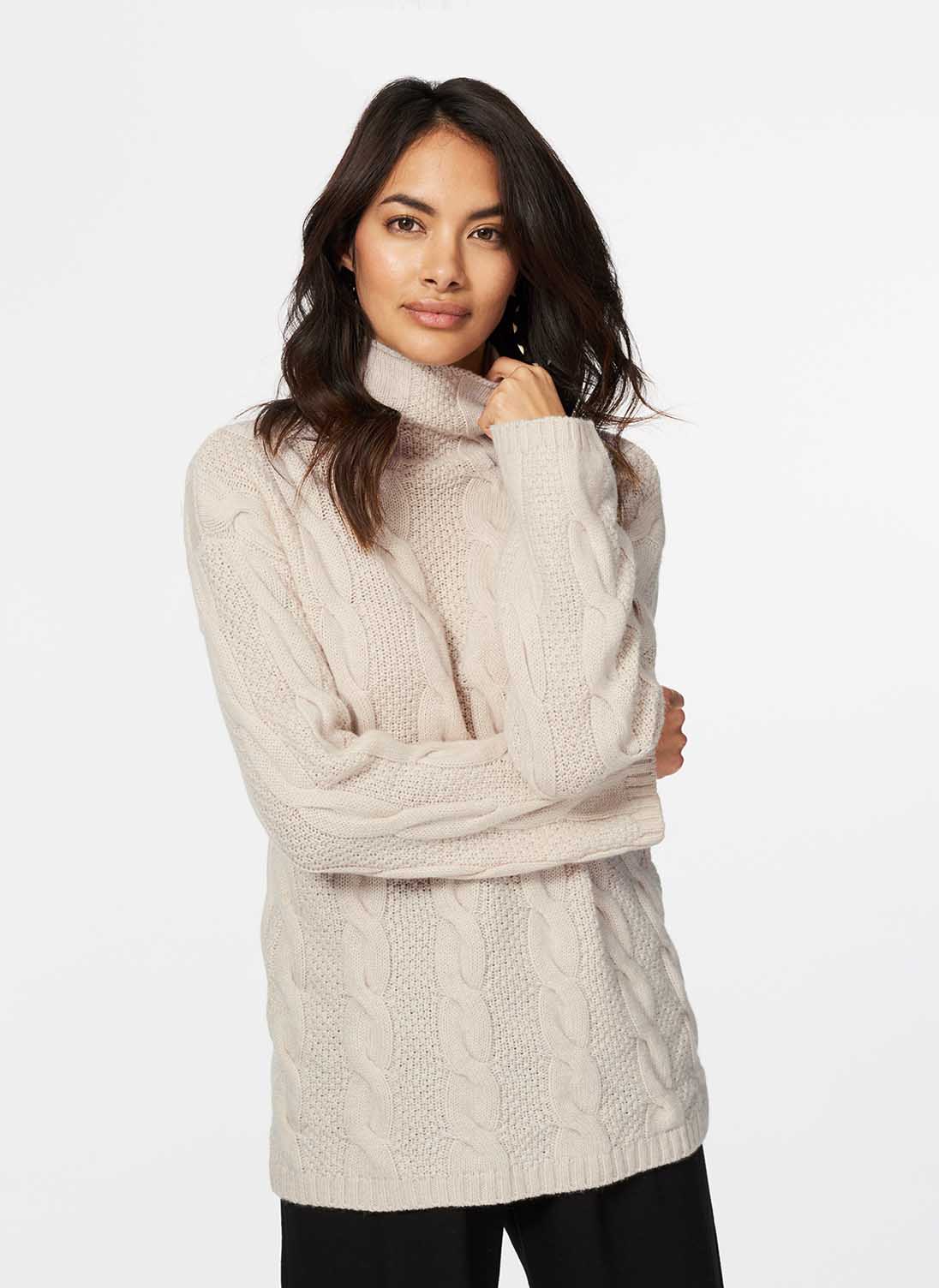 Cashmere Cable Funnel Neck Swan